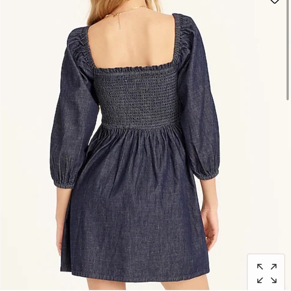 J.Crew 100%Cotton Smocked Fitted Bodice Long Puff Sleeve Chambray PullOn Dress S - Picture 4 of 16